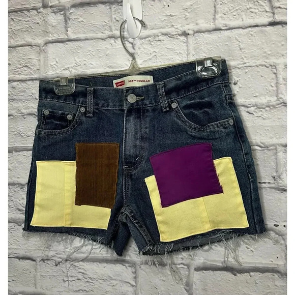 Levi’s 505 upcycled cutoff patchwork denim shorts, size 27. - Picture 2 of 10